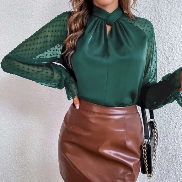 Classic Swiss Dot Sheer Sleeve Blouse - Picture 7 of 8